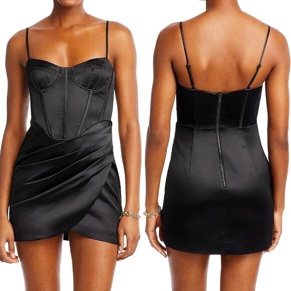 BARDOT From Bloomingdales Black Corset Seamed Satin Cocktail Dress Size 10 NWT - Picture 1 of 10